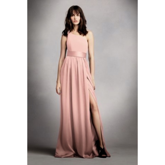 A-Line One-Shoulder Chiffon Charmeuse Dress With Ruffle Split Front NWT SZ  14
